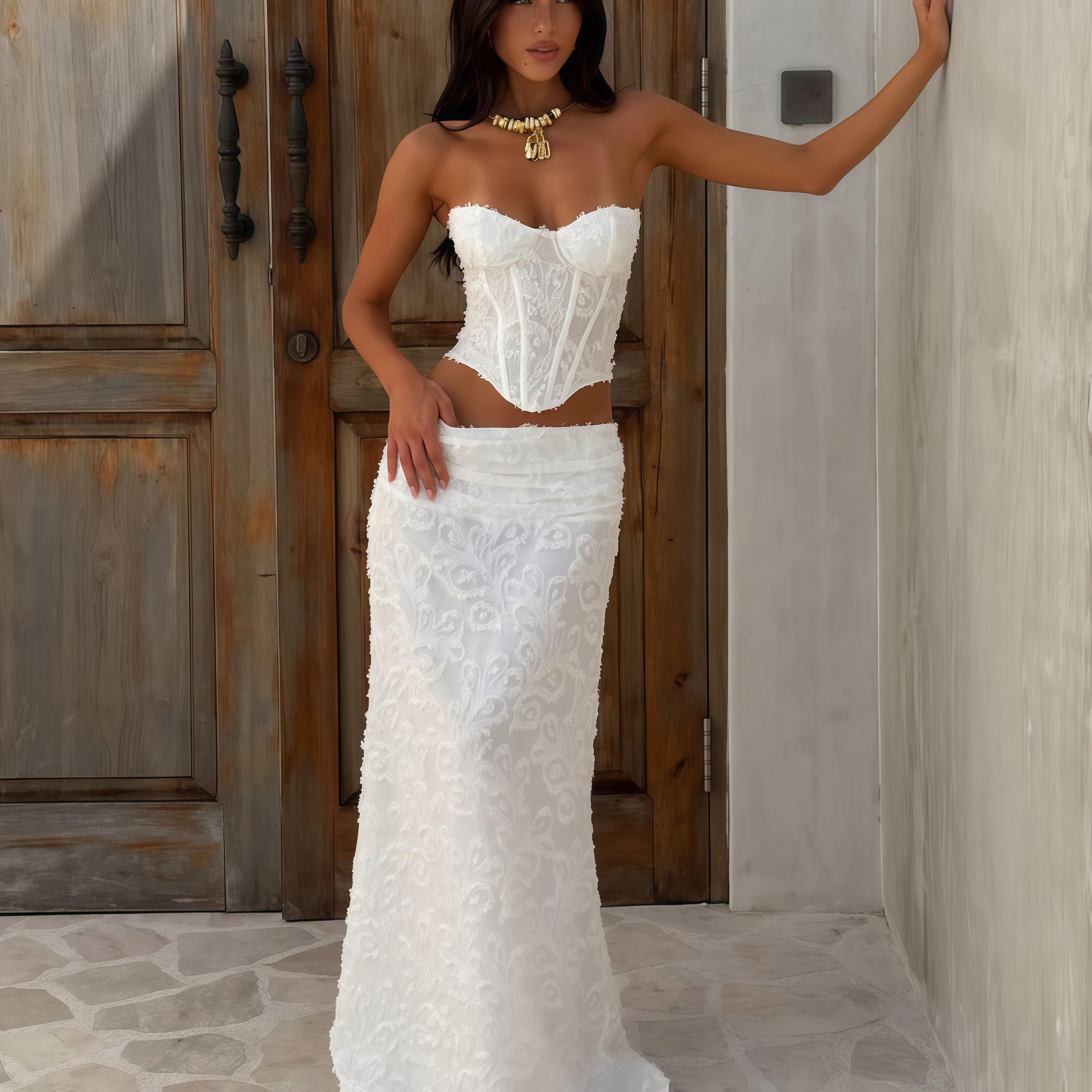 White Sexy Corset Top – Elegant Bustier with Fishbone Design