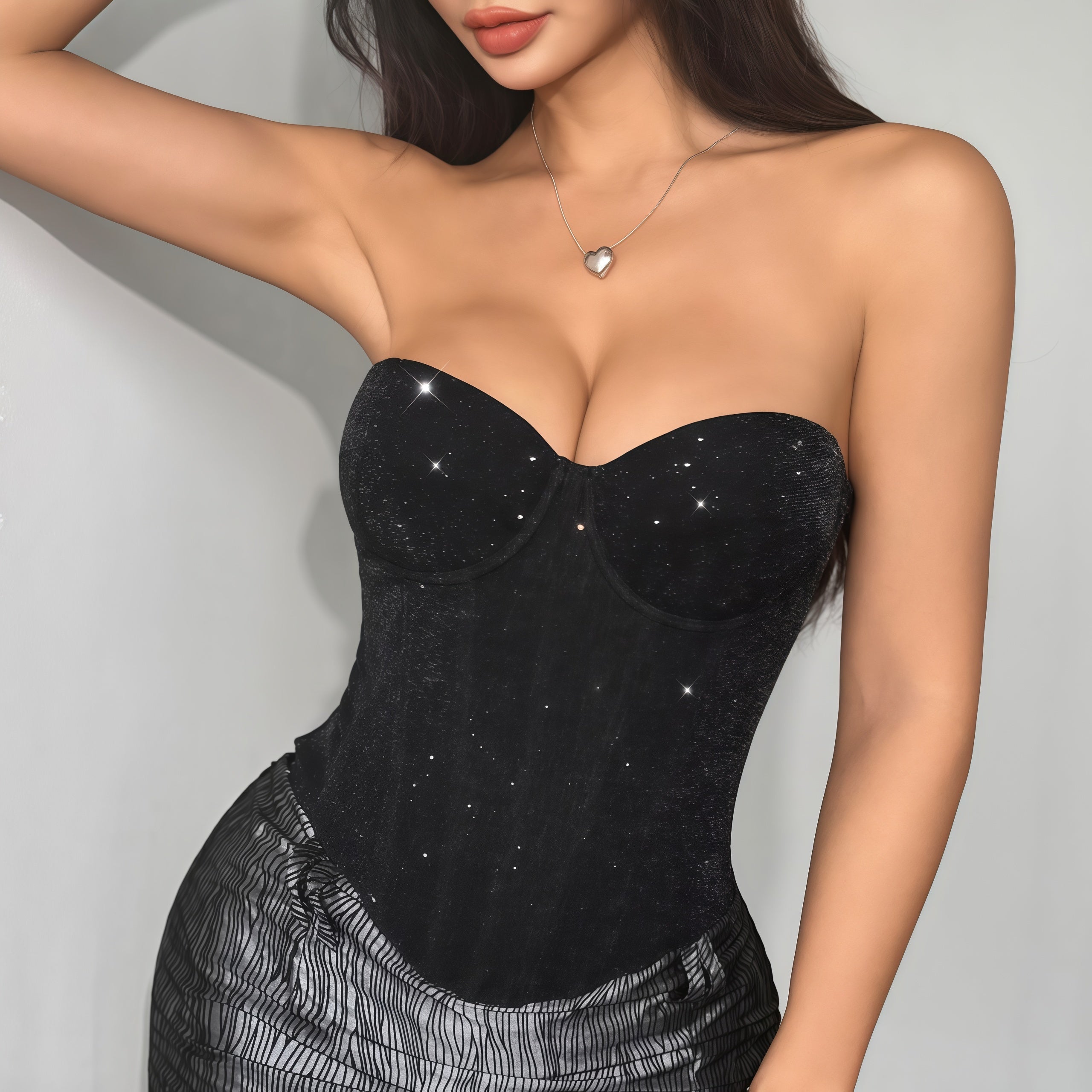 Sequin Corset Top – Party Nightclub Bustier with Fishbone Design