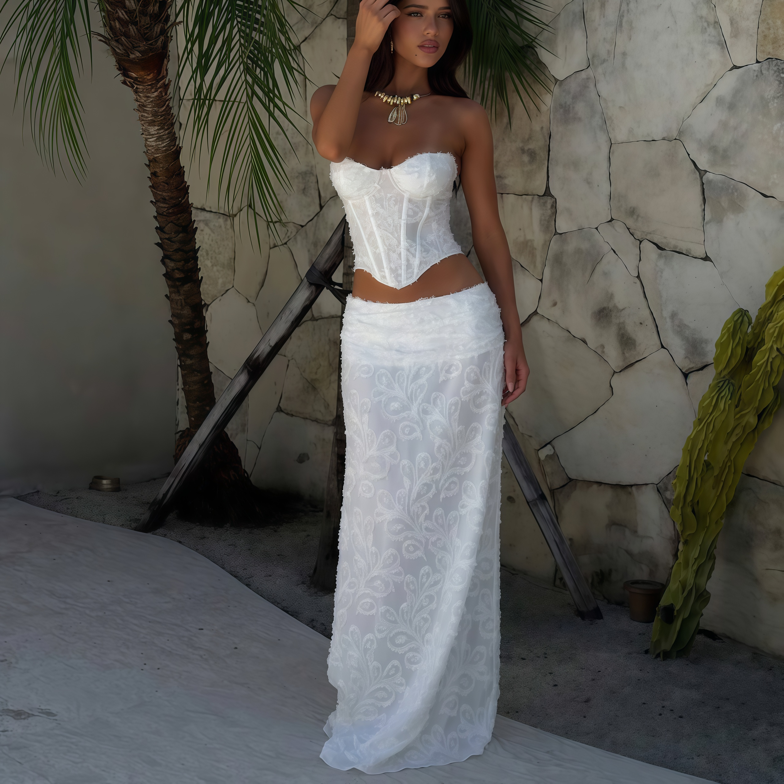 White Sexy Corset Top – Elegant Bustier with Fishbone Design