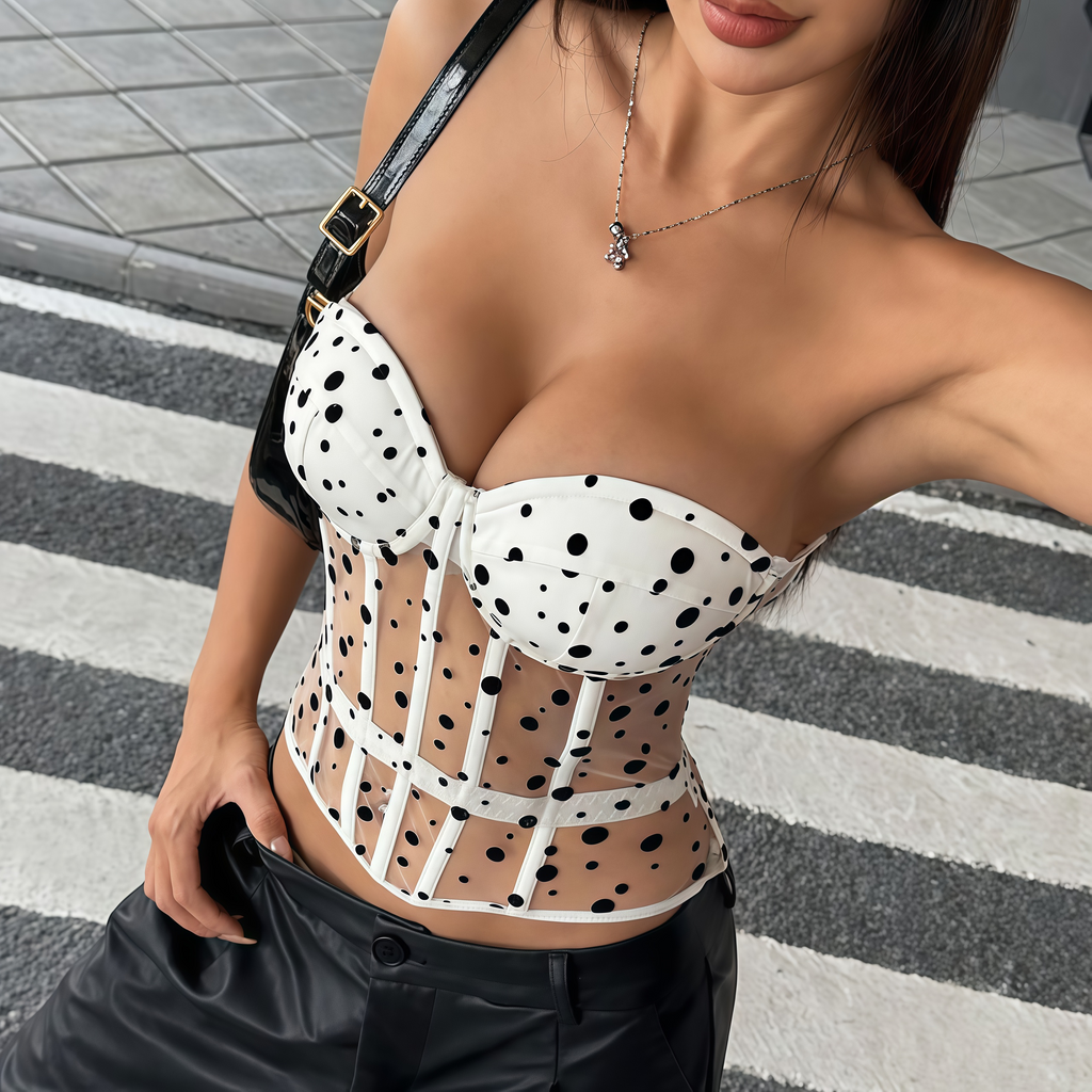 💕TOP：Sheer Corset Top – Sexy Transparent Bustier with Fishbone Design