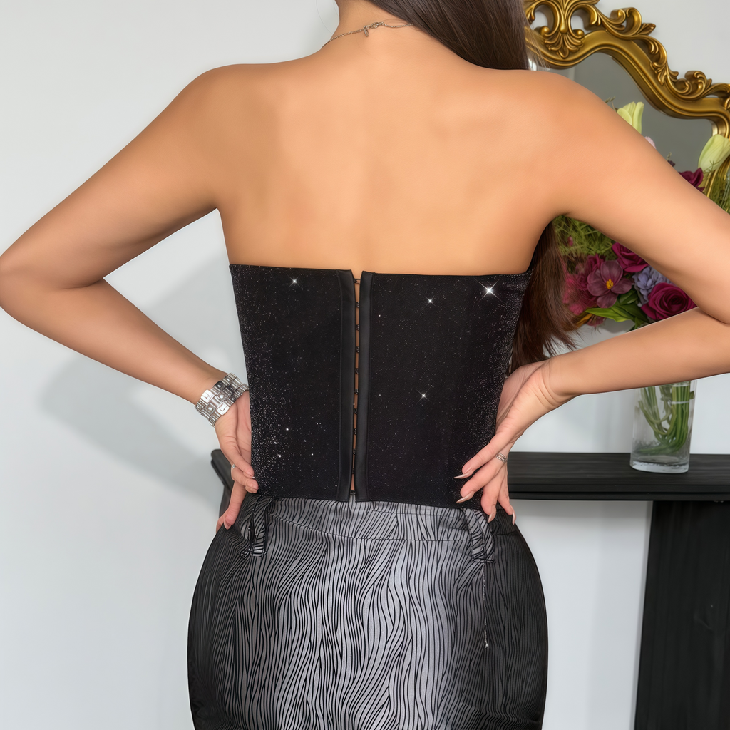 Sequin Corset Top – Party Nightclub Bustier with Fishbone Design