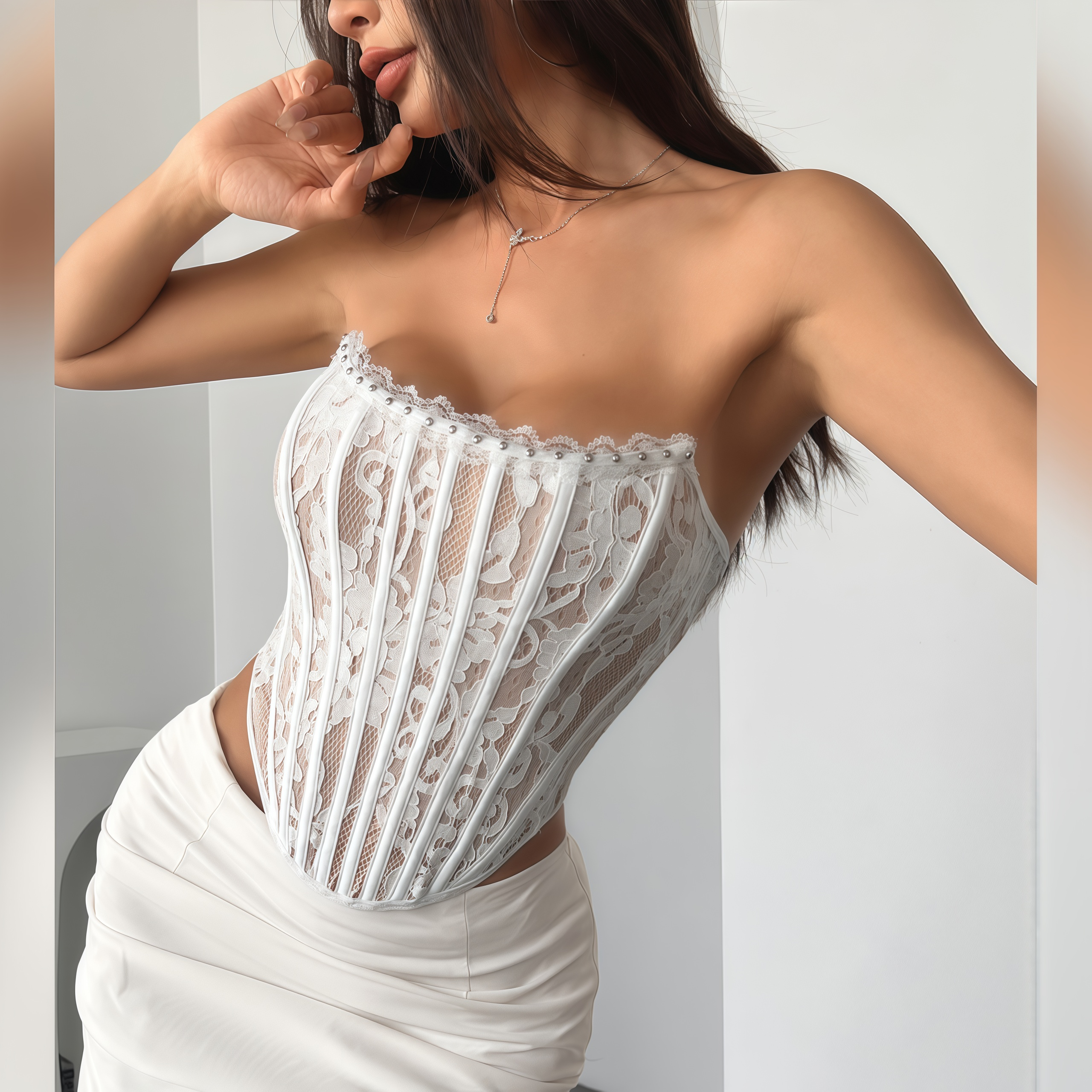 Lace Corset Top with Front Buttons – Slim Fit Bustier