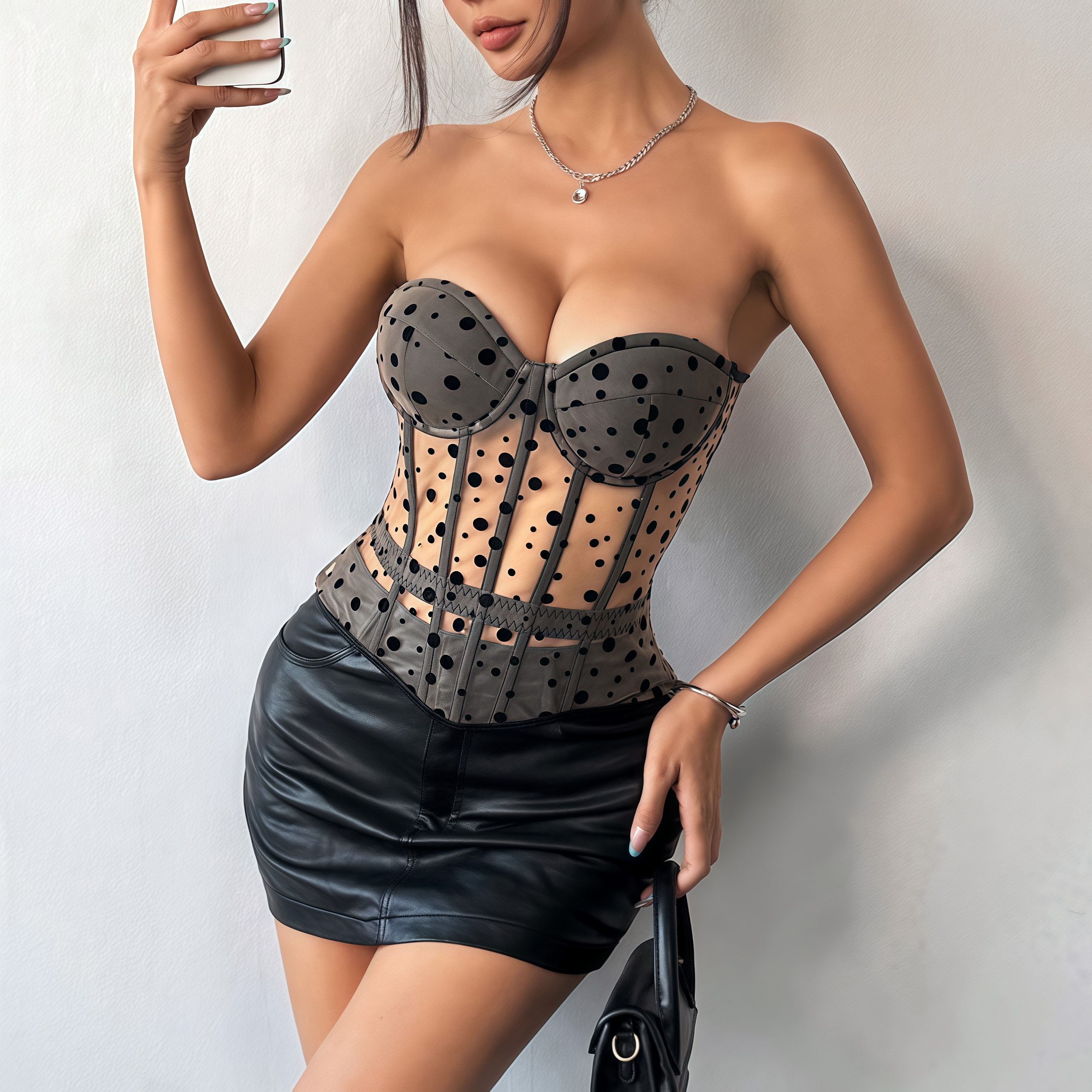 💕TOP：Sheer Corset Top – Sexy Transparent Bustier with Fishbone Design