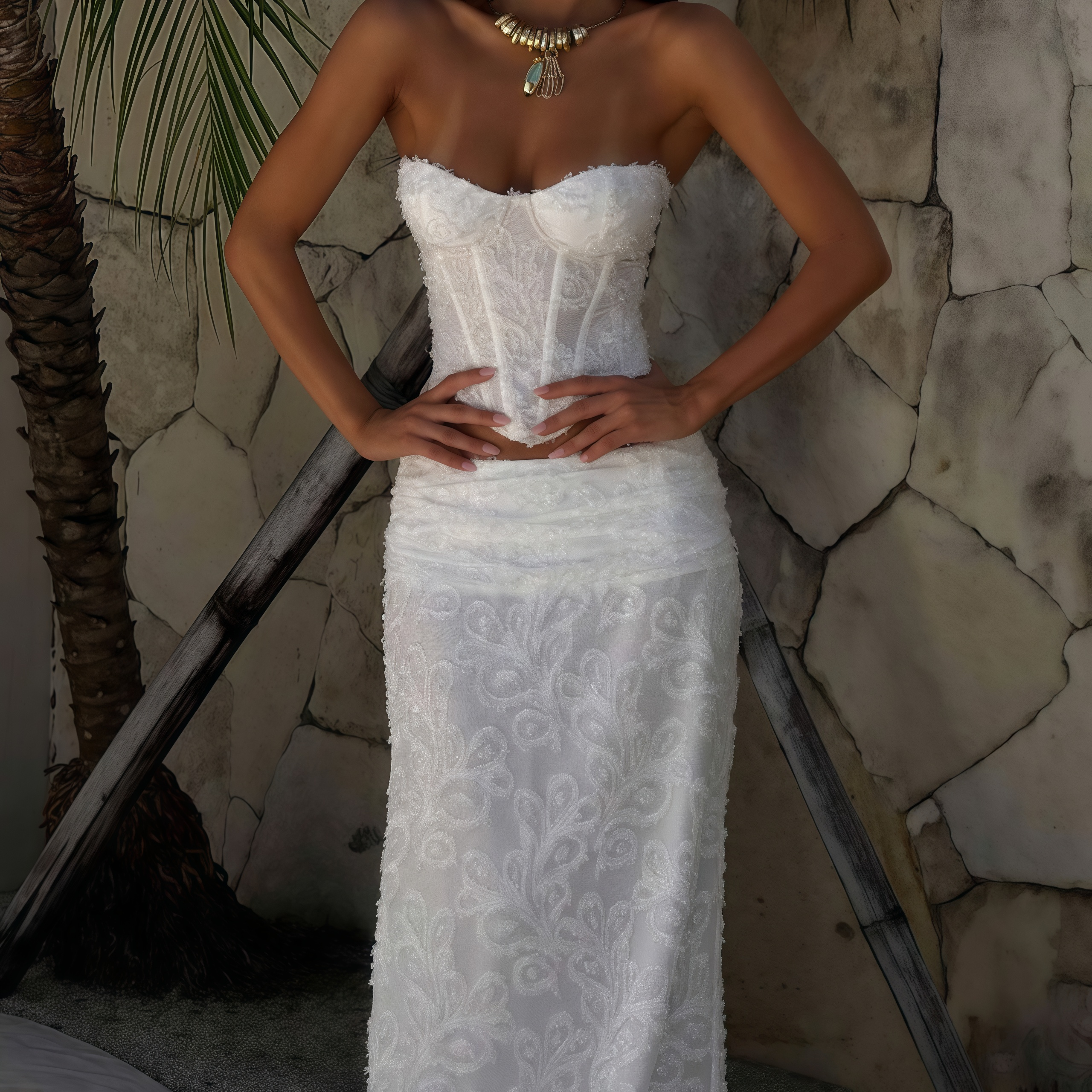 White Sexy Corset Top – Elegant Bustier with Fishbone Design