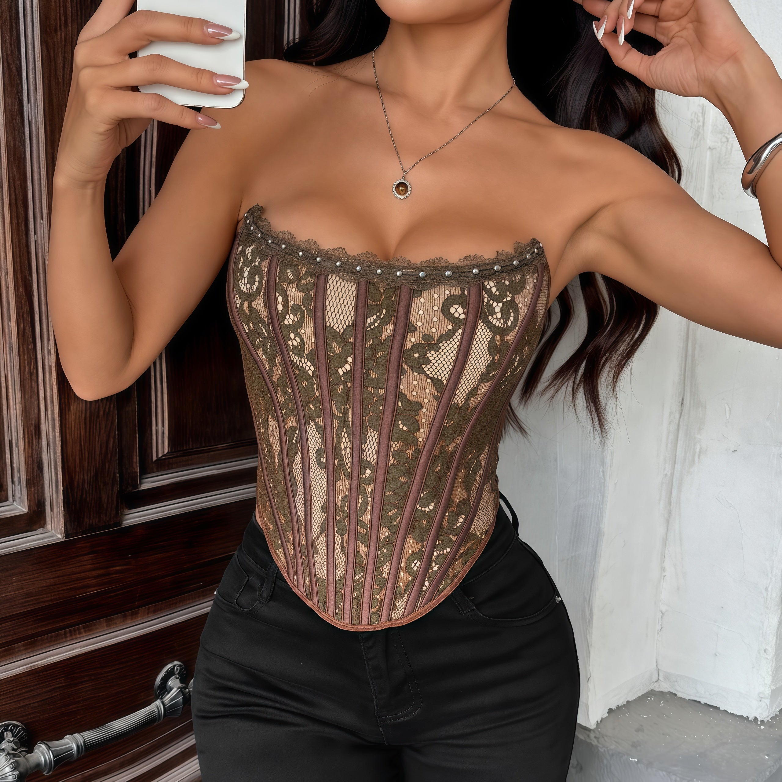 Lace Corset Top with Front Buttons – Slim Fit Bustier